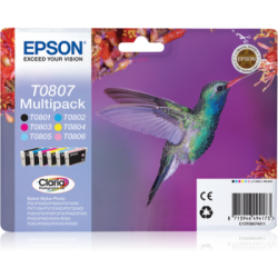 Epson T0807 Colibri - Pack de 6 - noire, cyan, cyan clair, magenta, magenta clair, jaune - original - cartouche d'encre
