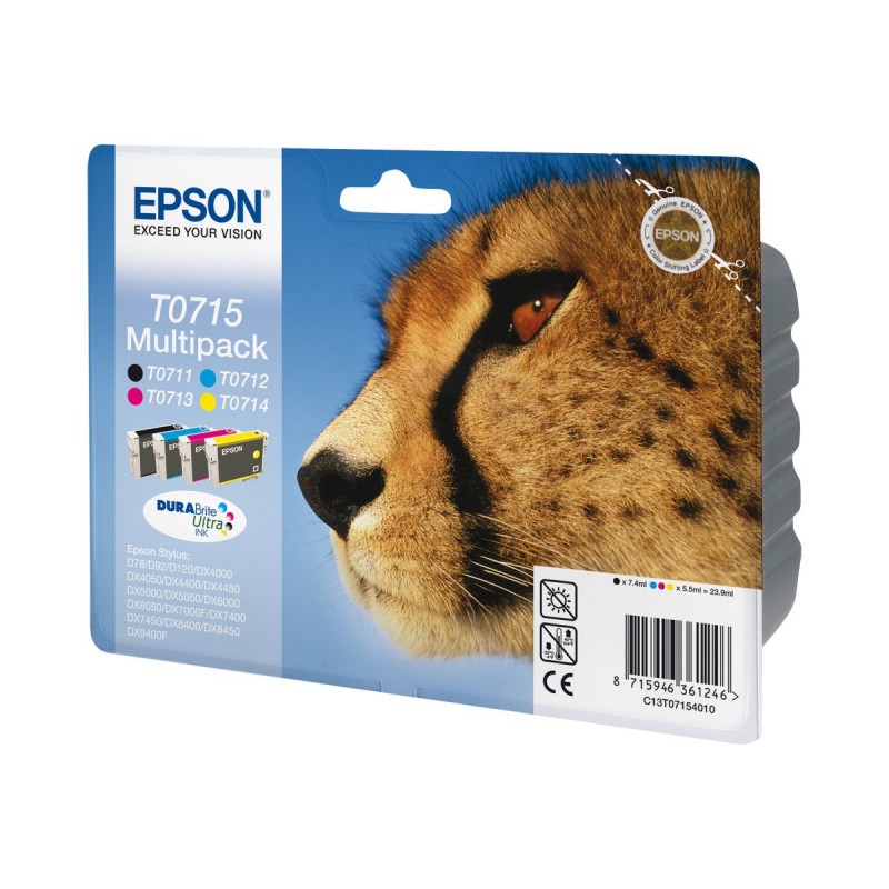 Epson T0715 Guépard - Pack de 4 - noire, cyan, magenta, jaune - original - cartouche d'encre