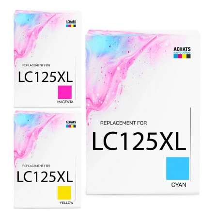 Cartouche d'encre équivalent à Brother LC125XL Pack de 3 Cyan, jaune, magenta Cartouche d'encre équivalent à Brother LC125XL Pack de 3 Cyan, jaune, magenta