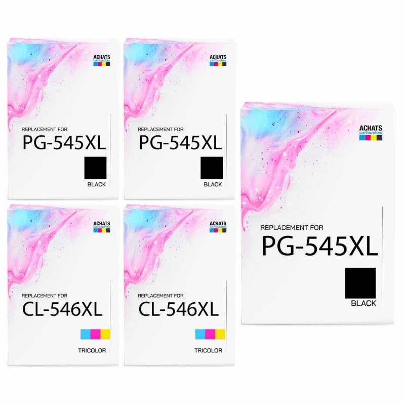 Pack de 5 Canon PG-545XL CL-546XL cartouches d'encre compatibles