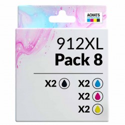 Pack de 8 HP 912XL cartouches d'encre compatibles