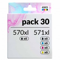 Pack de 30 cartouches compatibles PGI-570XL CLI-571XL Canon 6 X 570xl, 6 X 571xl noir, 6 X 571xl cyan, 6 X 571xl magenta, 6 X 57