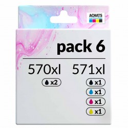 Pack de 6 cartouches compatibles PGI-570XL CLI-571XL Canon 2 X 570xl, 1 X 571xl noir, 1 X 571xl cyan, 1 X 571xl magenta, 1 X 571