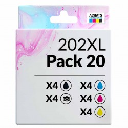 Pack de 20 cartouches compatibles 202XL Epson 4 noirs photo, 4 noirs, 4 cyan, 4 magenta, 4 jaune