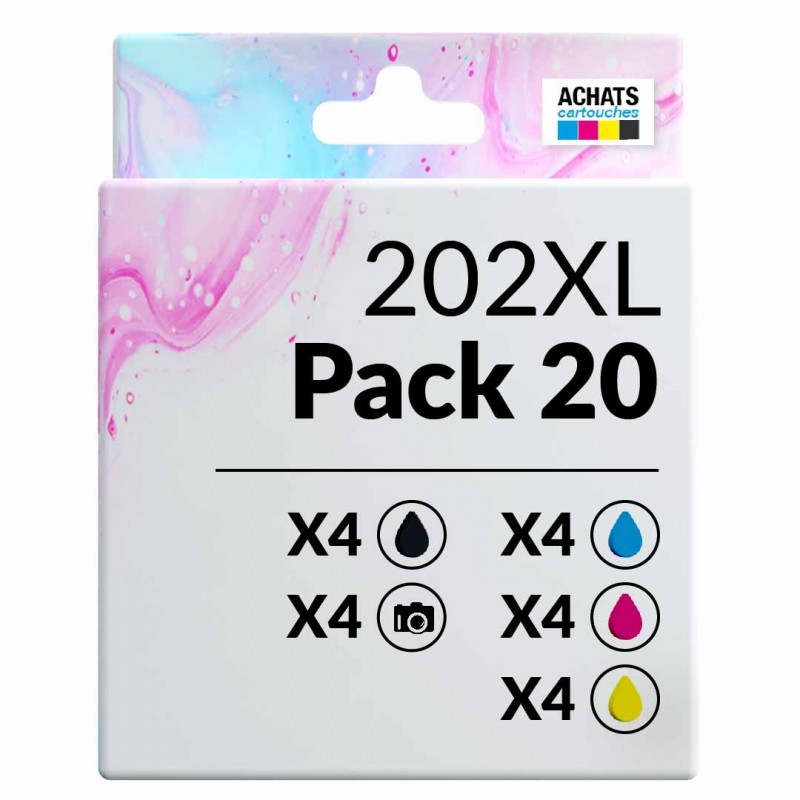 Pack de 20 cartouches compatibles 202XL Epson 4 noirs photo, 4 noirs, 4 cyan, 4 magenta, 4 jaune