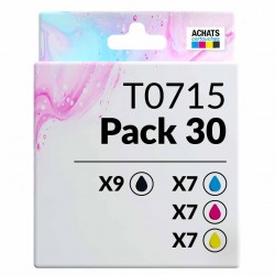 Pack de 30 cartouches compatibles T0715 Epson 9 noirs, 7 cyan, 7 magenta, 7 jaune