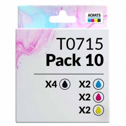 Pack de 10 cartouches compatibles T0715 Epson 4 noirs, 2 cyan, 2 magenta, 2 jaune