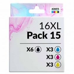 Pack de 15 cartouches compatibles 16XL Epson 6 noirs, 3 cyan, 3 magenta, 3 jaune