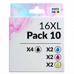 Pack de 10 cartouches compatibles 16XL Epson 4 noirs, 2 cyan, 2 magenta, 2 jaune