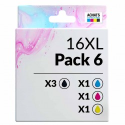 Pack de 6 cartouches compatibles 16XL Epson 3 noirs, 1 cyan, 1 magenta, 1 jaune