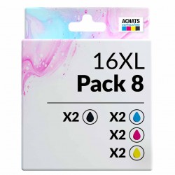 Pack de 8 cartouches compatibles 16XL Epson 2 noirs, 2 cyan, 2 magenta, 2 jaune