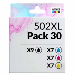 Pack de 30 cartouches compatibles 502XL Epson 9 noirs, 7 cyan, 7 magenta, 7 jaune