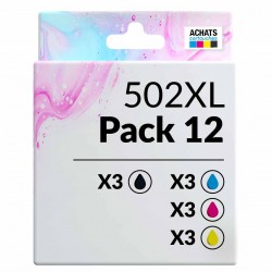 Pack de 12 cartouches compatibles 502XL Epson 3 noirs, 3 cyan, 3 magenta, 3 jaune