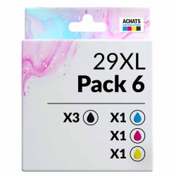 Pack de 6 cartouches compatibles 29XL Epson 3 noirs, 1 cyan, 1 magenta, 1 jaune