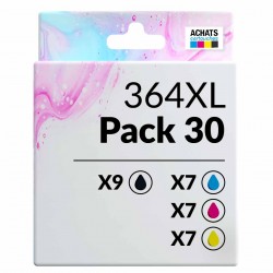 Pack de 30 cartouches compatibles 364XL HP 9 noirs, 7 cyan, 7 magenta, 7 jaune