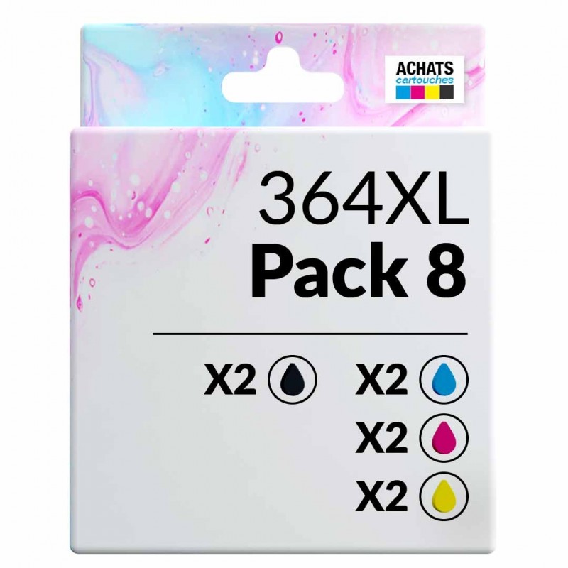 Pack de 8 cartouches compatibles 364XL HP 2 noirs, 2 cyan, 2 magenta, 2 jaune