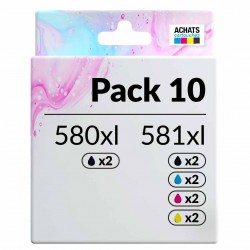 compatible Canon PGI-580 CLI-581 Pack de 10 cartouches d'encre Noir, Noir pigmenté , Cyan , Magenta , Jaune