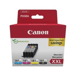 Canon 1998C007 Canon CLI581XXL 1998C007 Pack de 4 cartouches originales Noir, Cyan, Jaune, Magenta