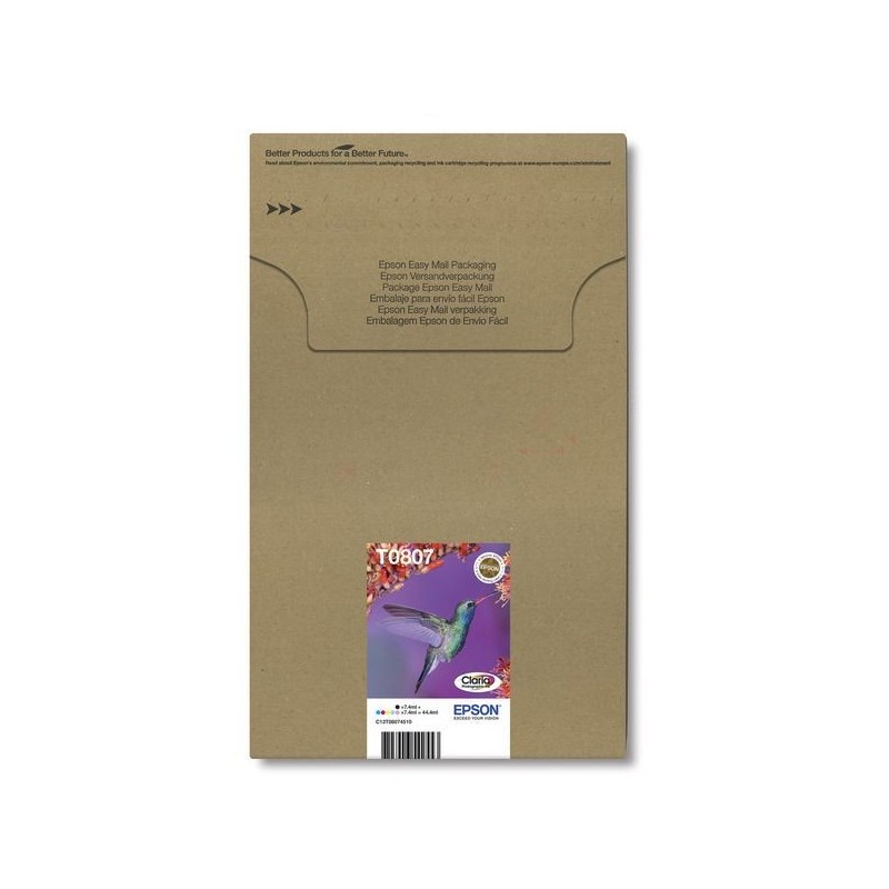  Epson T0807 C13T08074510 Pack de 6 cartouches originales Noir, jaune, cyan, magenta, magenta clair, cyan clair