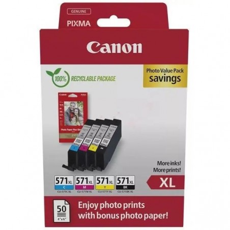 Canon CLI571XL 0332C006 Pack de 4 cartouches originales Noir, Cyan, Jaune, Magenta Canon CLI571XL 0332C006 Pack de 4 cartouches originales Noir, Cyan, Jaune, Magenta