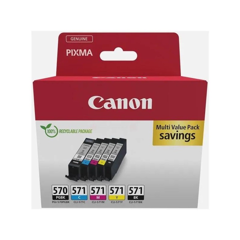  Canon PGI570/CLI571 0372C006 Pack de 5 cartouches originales Noir, Photo Noir, Cyan, Jaune, Magenta