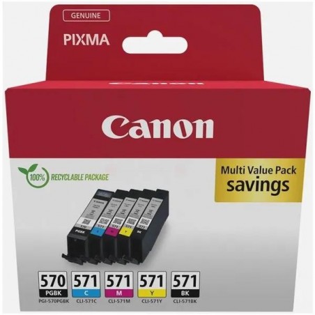  Canon PGI570/CLI571 0372C006 Pack de 5 cartouches originales Noir, Photo Noir, Cyan, Jaune, Magenta
