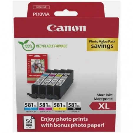  Canon CLI581XL 2052C006 Pack de 4 cartouches originales Noir, Cyan, Jaune, Magenta