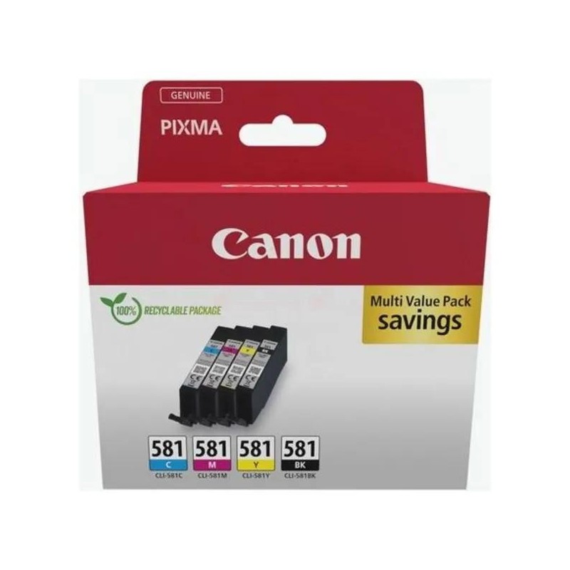  Canon CLI581 2103C007 Pack de 4 cartouches originales Noir, Cyan, Jaune, Magenta