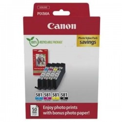  Canon CLI581 2106C006 Pack de 4 cartouches originales Noir, Cyan, Jaune, Magenta