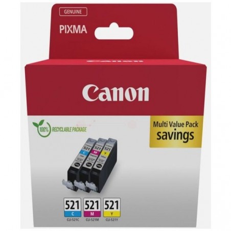  Canon CLI521Z 2934B016 Pack de 3 cartouches originales Cyan, Magenta, Jaune