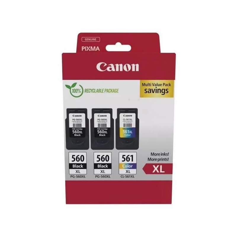  Canon PG560XL/CL561XL 3712C009 Pack de 3 cartouches originales 2 x Noires, Couleur