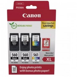  Canon PG560XL/CL561XL 3712C012 Pack de 3 cartouches originales 2 x Noires, Couleur