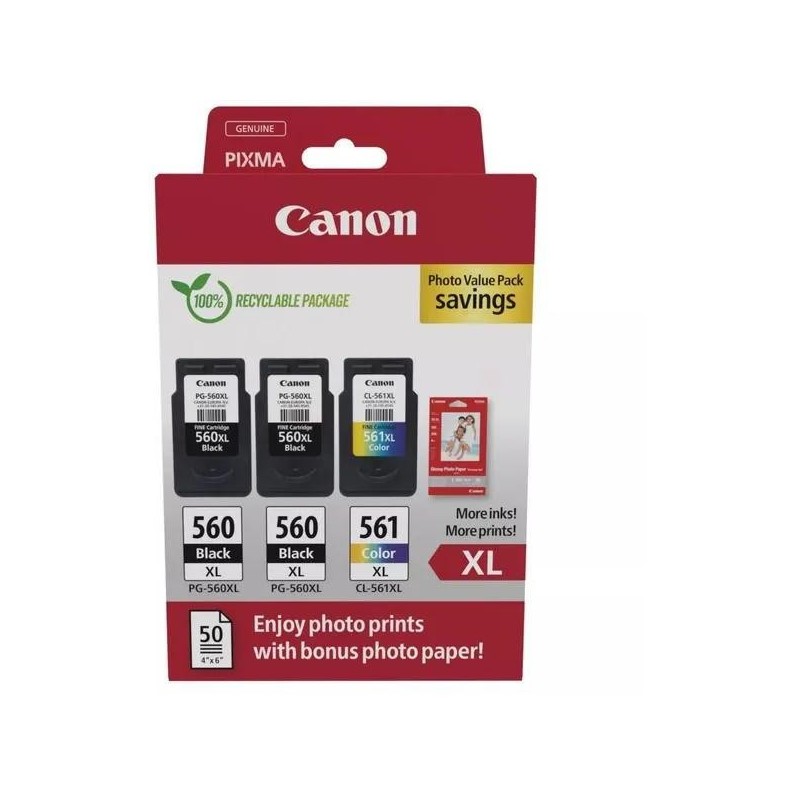  Canon PG560XL/CL561XL 3712C012 Pack de 3 cartouches originales 2 x Noires, Couleur