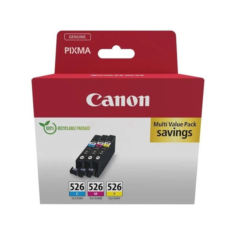  Canon CLI526Z 4541B018 Pack de 3 cartouches originales Cyan, Magenta, Jaune