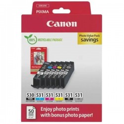  Canon PGI530 CLI531 PP201 6117C004 Pack de 6 cartouches originales Noir, Photo Noir, Jaune, Cyan, Magenta, Gris