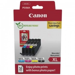  Canon CLI551XL 6443B008 Pack de 4 cartouches originales Noir, Cyan, Jaune, Magenta