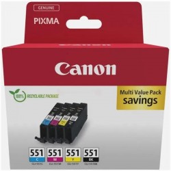  Canon CLI551 6509B016 Pack de 4 cartouches originales Noir, Cyan, Jaune, Magenta
