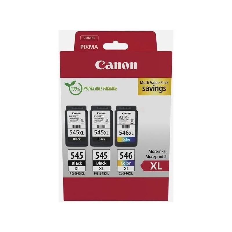 Canon PG545XL/CL546XL 8286B013 Pack de 3 cartouches originales 2 x Noires, Couleur