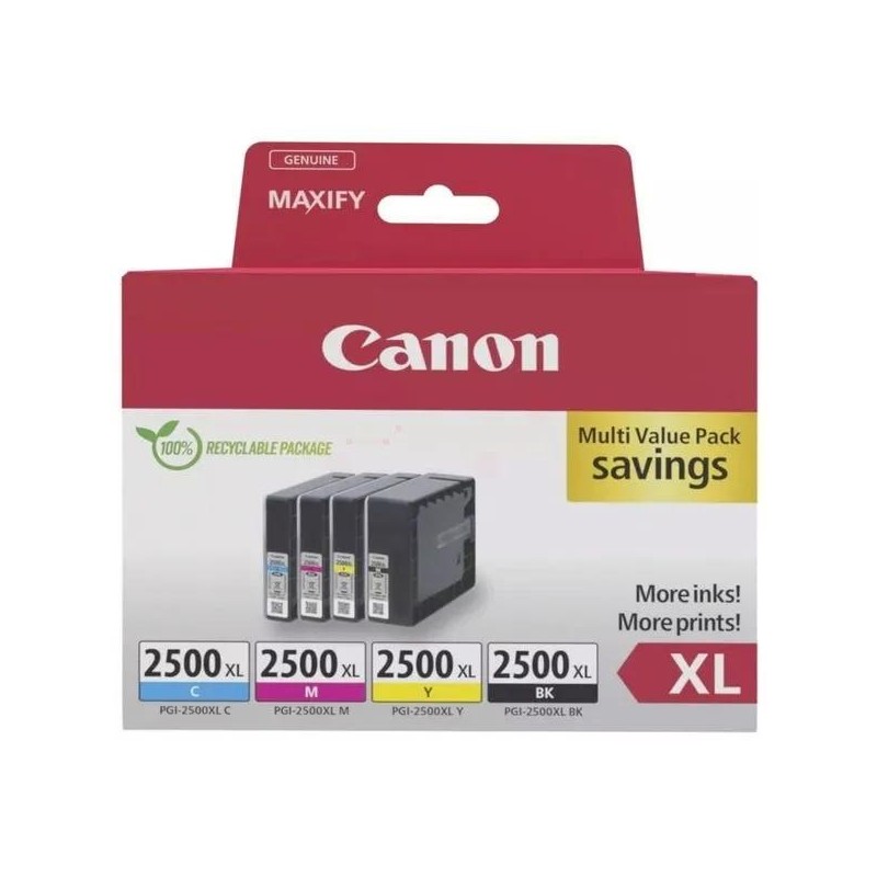  Canon PGI2500XL 9254B010 Pack de 4 cartouches originales Noir, Cyan, Jaune, Magenta