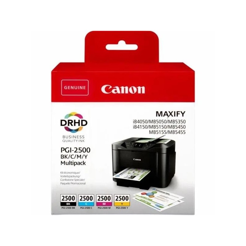  Canon PGI2500 9290B006 Pack de 4 cartouches originales Noir, Cyan, Jaune, Magenta